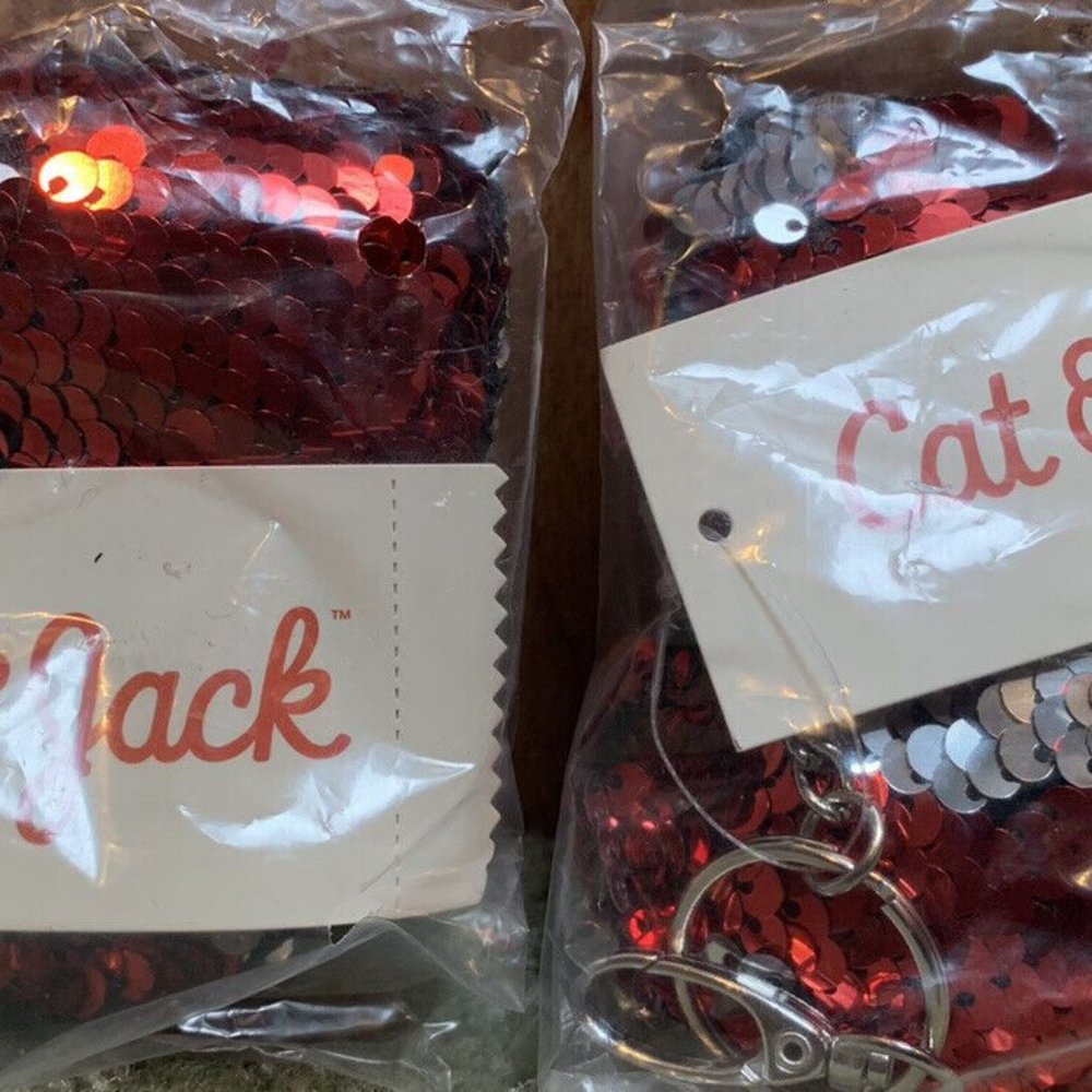 6 NEW! Cat & Jack Red/ Silver Sequin Heart 4” Key Fob For A Bag, Wedding Gifts!!